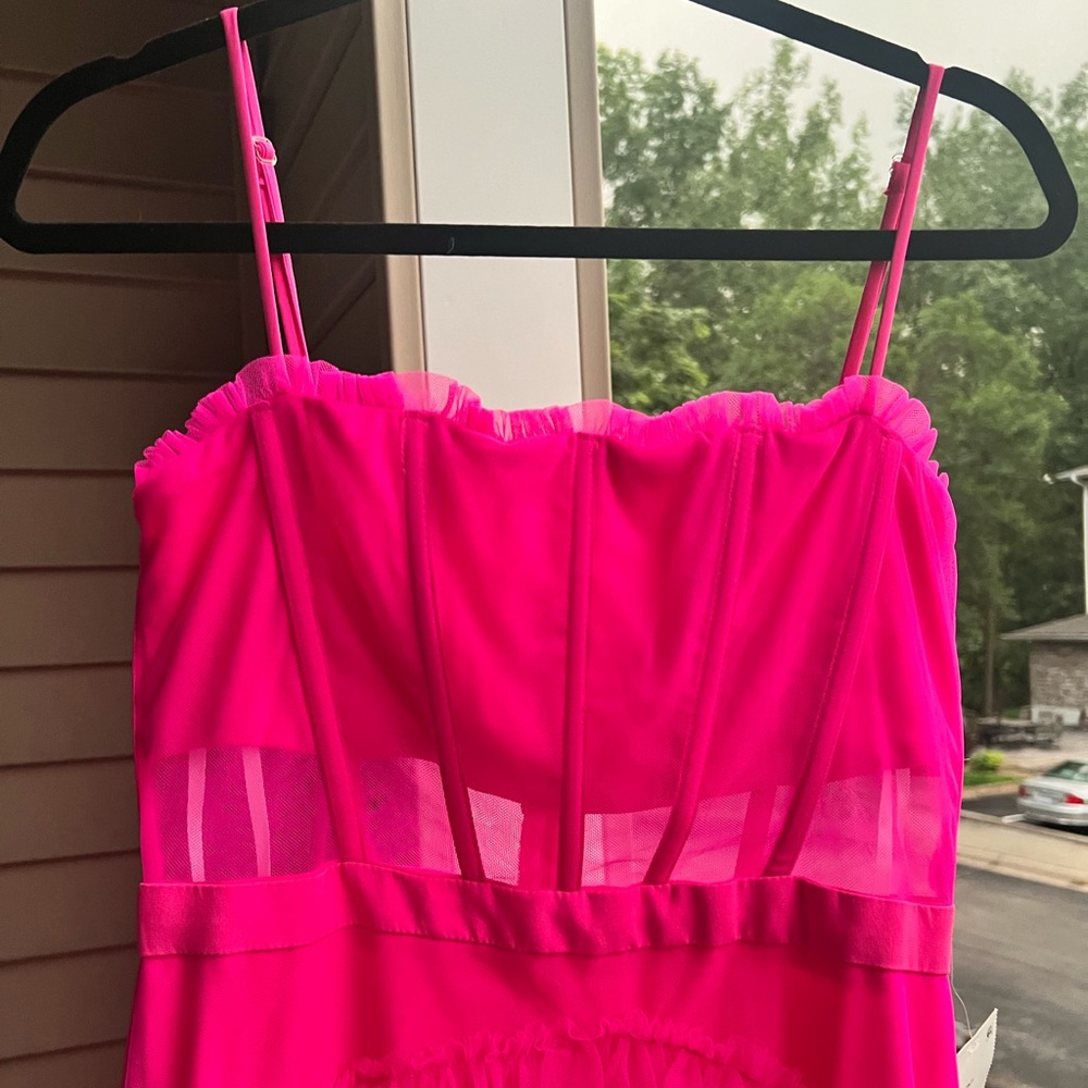 π π NEXT/UP Neon Pink Mesh Tiered Gown Corset Bodice Party 2 Sizes 9/10 & 11/12 - Picture 7 of 17